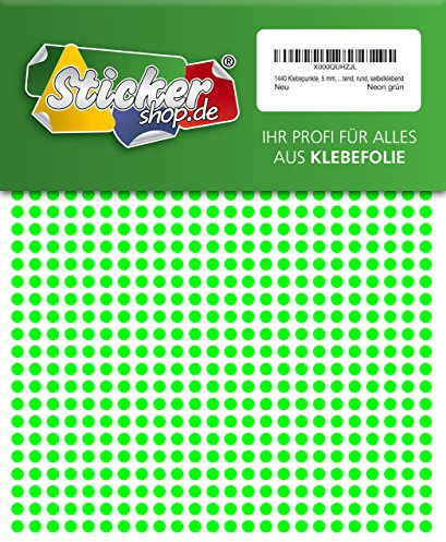 1440 Klebepunkte, 5 mm, Neon grün, aus PVC Folie, Markierungspunkte, Punkt, Vinyl, leuchtend, rund, selbstklebend