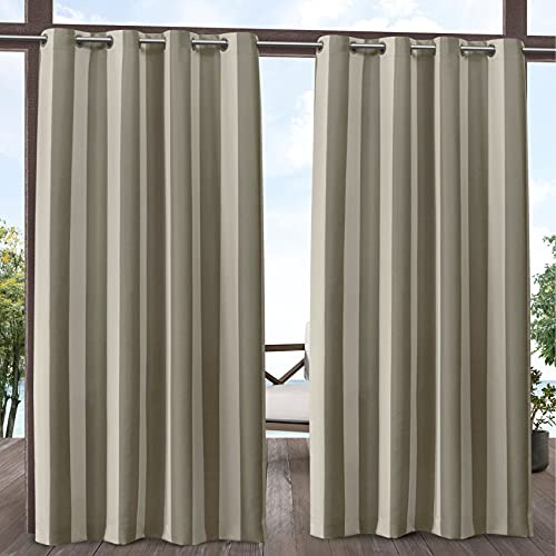 Exclusive Home Canopy Stripe Indoor/Outdoor Grommet Top Curtain Panel, 54x96, Taupe / Sand, Set of 2
