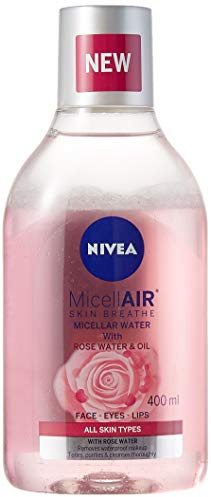 NIVEA Tvåfas micellärt vatten med olja och organiskt rosenvatten 400 ml, bifasisk makeupborttagare för långvarig och vattentät makeup,skonsam ögon- och ögonfransrengöring