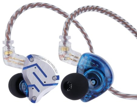 Linsoul KZ ZS10 Pro, 4BA+1DD 5 Driver in Ear Monitor, HiFi Wired Earbuds, Gaming Earbuds, Hybrid IEM Earphones with Stainless Steel Faceplate, Recessed 2 Pin Detachable Cable(Without Mic, Glare Blue)