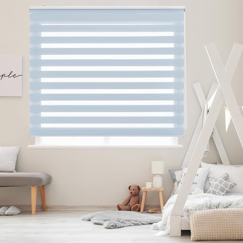 Blindecor Lira doppelrollo - duo rollo tag und nacht Hellblau - 100 x 180 cm (Breite x Länge) | Stoffgröße 97 x 175 cm | Fensterrollo zebra