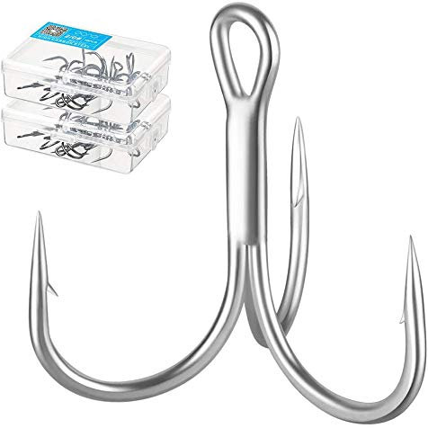 DONQL Angelhaken Drillinghaken aus Hartstahl, sehr scharf und mit DREI Widerhaken, verzinnt, Size 4, Pack of 20