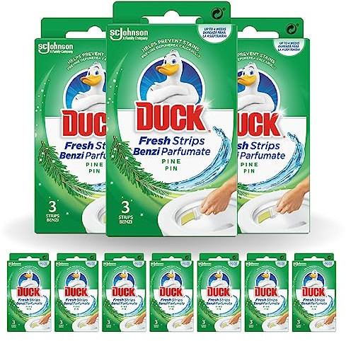 Duck Toilet Fresh Strips, Toilet Cleaner & Descaler, Fights Stains That Harbour Germs, Long Lasting Fragrance, Pine, Pack of 10 (30 Strips)