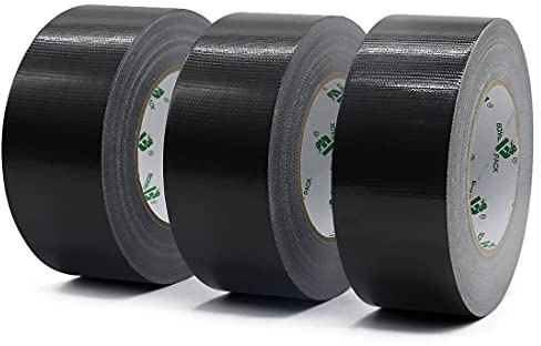BOMEI PACK Universal - Ruban Adhésif Toilé Noir, Heavy Duty Duct Tape 3 rouleaux 50 mm x 50 m pour les travaux de réparation, fixation, de scellage, d'étiquetage et de rénovation