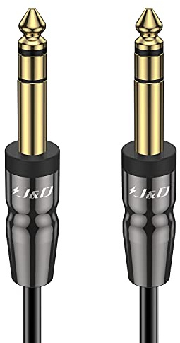 J&D Cavo per Strumenti TRS da 1/4 di Pollice, Guscio in Rame Placcato Oro da 6,35 mm TRS Maschio a 6,35 mm Maschio Cavo jack Stereo, Compatibile con chitarra elettrica, basso, mixaggio, 1.8 Meter