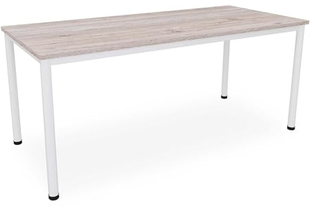 Schreibtisch Verschiedene Größen und Farben, Konferenztisch weißes Metallgestell, Stabiler Besprechungstisch Arbeitstisch, Bürotisch hauseigene Fertigung (B: 180 cm x T: 80 cm, Eiche modern)