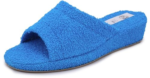 JOMIX Chaussons à Talon Compensé Sandales Compensées Sandales Femme en éponge Pantoufles pour femme, 01 bleu clair, 38 EU