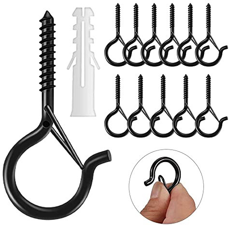 Esteopt Screw-in Hooks, Q-Hanger Hooks, Screw Hooks for Outdoor String Lights Plants, Birdcage, Feeders, Christmas Decor, Mounted on Ceiling or Wall (Black-12pcs)