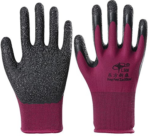FUFU Mittens 12 Pairs Of Purple Latex Coated Work Gloves, Suitable For Construction, Gardening, Cleaning, Construction, Fishing, Hiking, Cycling