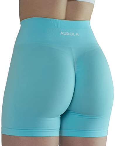 AUROLA Intensify träningsshorts för kvinnor sömlös scrunch kort gym yoga löpning sport aktiv träning fitness shorts, Kristallblått, S