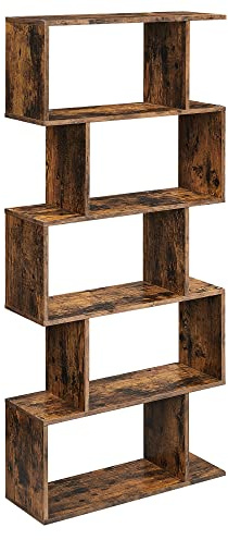 VASAGLE Biblioteca, Librería de 5 Niveles, 24 x 70 x 159 cm, Estantería, Armario de Libros, Moderno, Separador de Espacios, Salón, Dormitorio, Estudio, Oficina, Marrón Rústico LBC62BX