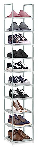 10-Tier Schuhregal, Vielseitige Schuhregal Lagerung, Home Schuh Tower Regal, Metall Schuhständer Speicher Organizer Rack, Platz sparende Speicher Organizer Stand für Eingang, Schlafzimmer, grau