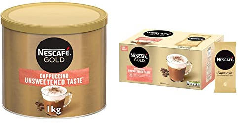 Nescafe Gold Cappuccino Unsweetened Taste Instant Coffee Tin 1 kg & NESCAFE Gold Cappuccino Unsweetened Taste Sachets - 50 x 14.2g
