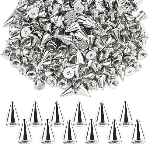 200 Stück Punk Nieten, 7 * 10 cm Ziernieten Set, DIY Nieten für DIY Lederhandwerk Kleidung Taschen Schuhe Gürtel Armbänder Dekorationen (Silber)