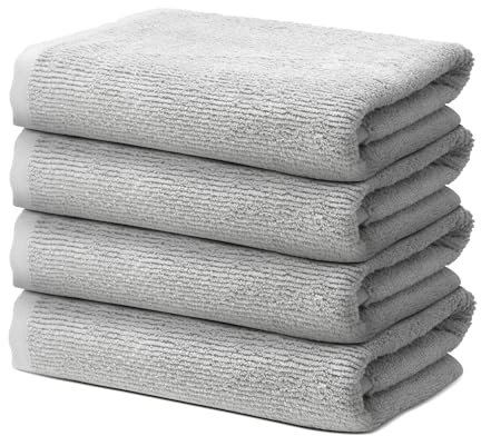 4 er Set Handtücher 50x100 cm | Frottee Weich & Flauschig | 100% Baumwolle | Frottier Handtuch Duschtuch Badetuch Badehandtuch | Oeko-Tex | 500g/m² | Ôhm | Hellgrau
