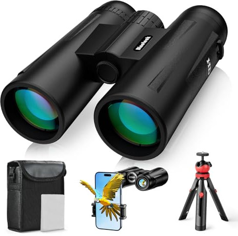 Binoteck 12x42 Fernglas für Erwachsene High Powered - Kompaktes BAK4 Fernglas mit Stativ Telefon Adapter Strap Clear Low Light für Vogelbeobachtung Jagd Kreuzfahrtschiff Reisen Konzert