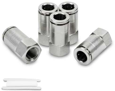 Bwintech 5 piezas 6mm Tubo de diámetro exterior x 1/8 BSP rosca hembra recta Latón niquelado Racor neumático de cierre a presión Push to Connect