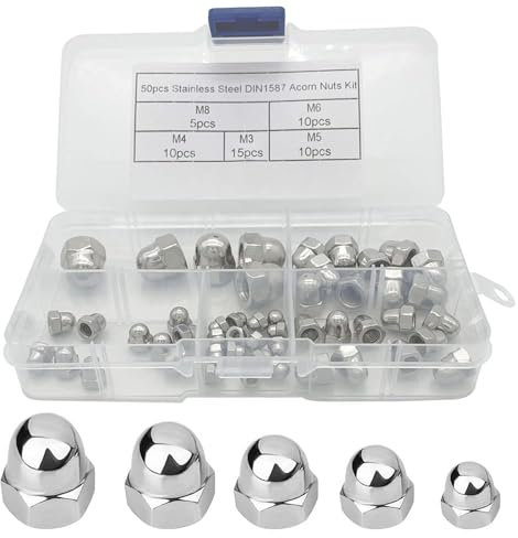 Hutmuttern Halbrundkopf-Sechskantmuttern, 50 Stück, M3 M4 M5 M6 M8