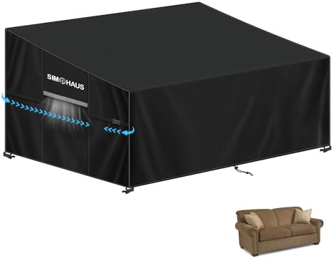 SIMPHAUS Housse Banc de Jardin 2 Places Housse Protection Canapé 2 Places de Jardin Exterieur Housse Imperméable pour Canapé D'extérieur avec Grilles D’aération 420D Tissu Oxford 155x85x81/61cm