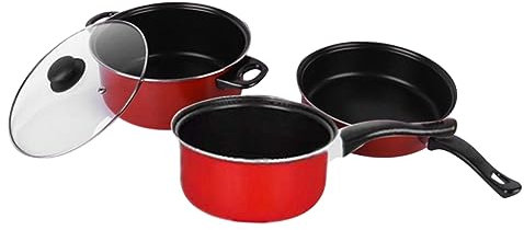 MAGICLULU 3pezzi Pentole Antiaderente Rosso Con Pentola Fondo Piatto Casseruola e Padella Multifunzione Per Uso Quotidiano in Cucina