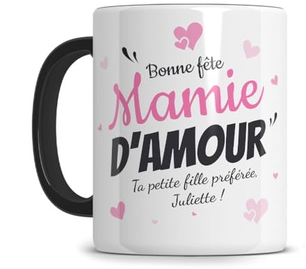 L'épicerie Chérie Mug Mamie Personnalisé avec Texte, BONNE FETE MAMIE D'AMOUR, cadeau fete des grand mere personnalisé, tasse grand mere - Céramique 330 ml