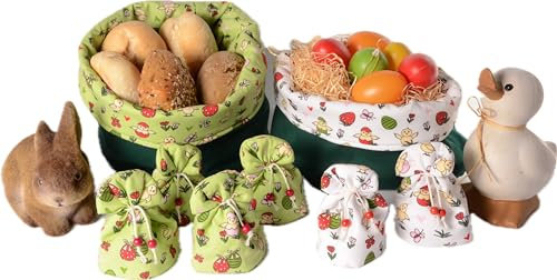 Osteredition 2024 - mit wählbaren Modulen wie Brotkorbsets, Eierwärmern und Geschenkkörbchen im Osterdesign (Brotkorbset Osterdesign grün)