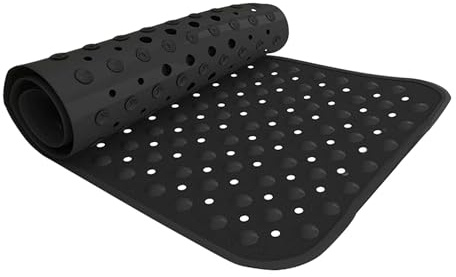 VELVETIO Bathtub Mat Non Slip - 70x38cm Medium Long Shower Mats Non Slip Anti Mould, Anti Slip Bath Mats with Suction Cups and Drain Holes, Machine Washable, Black
