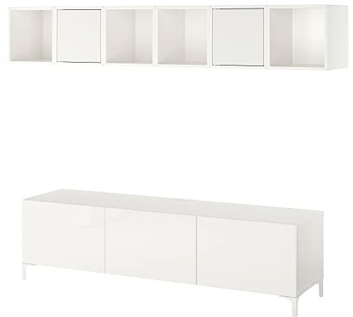 Generisch EKET/BESTÅ TV-Bank, 180x42x48 cm, weiß/Selsviken/Nannarp hochglänzend/weiß Milchglas