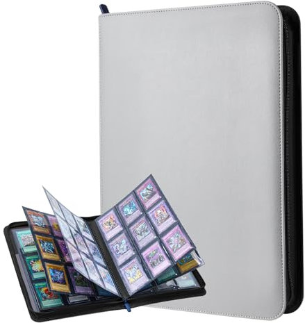 Lictin Raccoglitore Carte Maniche in Pelle 504 Tasche-Album Carte Collezionabili,Album impermeabile e antiscivolo con 504 tasche per carte da gioco-28 pagina raccolta carta libro con cerniera (Grigio)