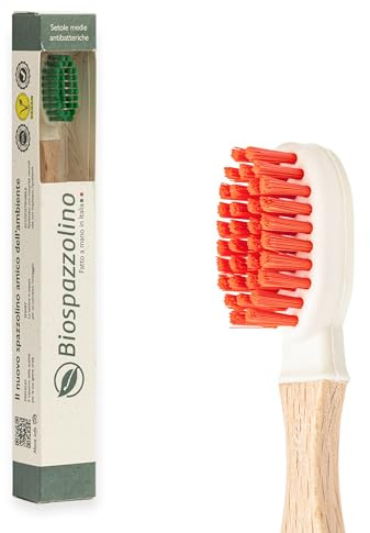 ONWOOD - Biologisch abbaubare und kompostierbare Zahnbürste aus Buchenholz, 100 % recycelbar, schützt den Zahnschmelz und entfernt Plaque, Bürstenkopf aus Gummi - 1 Zahnbürste mit rotem Bürstenkopf