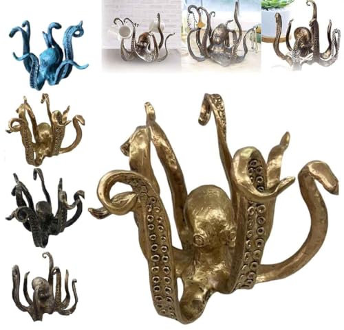 TSYIDUI Octopus Mug Holder,Coffee Cup Holder,Vintage-Style Resin Octopus,Pendant Tea Cup Holder,Jewelry Holder Sculpture,Table Topper Statue Ornament,Octopus Jewelry Display Stand (Gold)