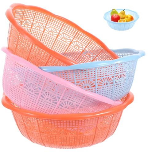 Holibanna Rice Washing Bowl Set 4 pcs Plastic Rice Sieve Basin 9.06 in Colander Basket for Washing Fruit Vegetables and Dough Kneading Kitchen Tool