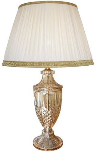 Generico LUCECLASS - C566G-CH lampada da tavolo classica in cristallo ambra con paralume in seta plissé lume da salotto elegante, per camera letto, hotel