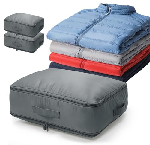 Lot de 2 organisateurs auto-compressants peu encombrants, sac de rangement pour couette, grands sacs de rangement pour doudoune, doudoune, taille L (53 x 42 x 28)