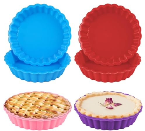 Jinsion Pack of 8 Mini Quiche Tins, Non-Stick Individual Tart Tins, Round Silicone Quiche Dishe 11 cm, 4 Colors Pie Tin for Baking, Reusable Tart Pans, Baking Molds for Muffin, Pie and EggTart