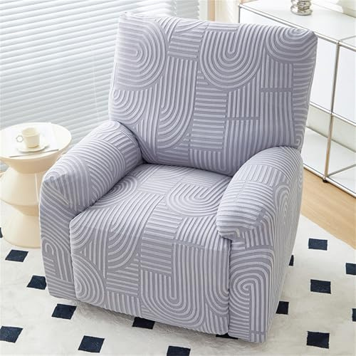 Hearda Jacquard de Moda Funda para Sillón Relax Reclinable, Estampados Funda de Sillón Relax Funda Elástica para Sillón Reclinable 4 Piezas con Bolsillos Laterales (Gris)