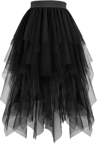 Hanpceirs Damen Tüll Röcke A-Linie Midi Tutu Rock | High Low Layered Puffy Fee Röcke, Unregelmäßiger Tutu Rock, Halloween Costumes, Cosplay Skirts, Mesh Skirts, Karnival Costume