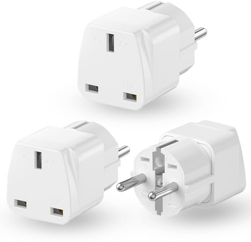 HITRENDS Reiseadapter, UK to EU Adapter, Adapterstecker England Deutschland Stecker, Reisestecker UK auf EU, UK Stecker Adapter EU, UK Adapter Steckdose, Type E/F/G Steckdosenadapter, 3 Stück, Weiß