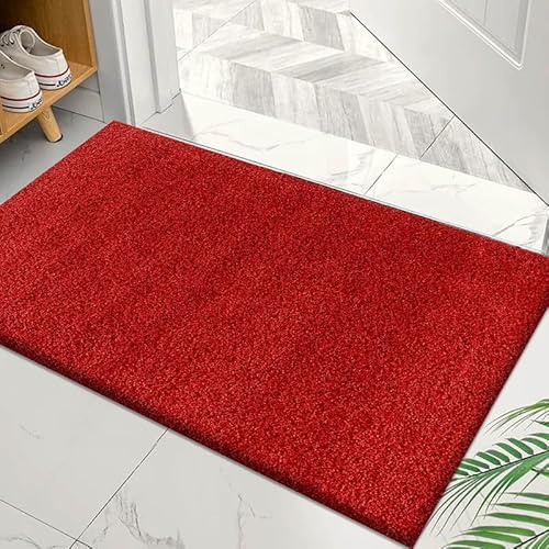 Rugs Inn Verona Shaggy Collection Door Mat - Modern Super Soft Dense Pile Thick Non-Slip Doormat for Bedroom Living Room TV Lounge Floor Mats (Red, 50x80 cm)