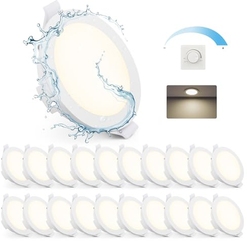 Gr4tec Einbaustrahler LED Dimmbar IP65, LED Spot 230V 6W 4000K Neutralweiß 400LM, Einbauleuchten Decke Ultra Flach 35mm, Spots Deckenleuchte 68-80mm, Deckenspot Weiß für Badezimmer Küche, 20er Set