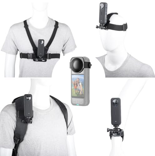 YEHOLDING 10 Piezas Accesorios Action Camera para Insta360 X5 X4 X3 Ace Pro, Soporte movil Pecho,Correa para la Cabeza y muñeca,Mochila Clip y Tapa de Lente de Silicona Compatible con GoPro Hero,SJCAM