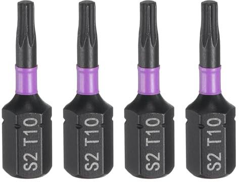 QUARKZMAN 4pcs T10 Embout de Tournevis Torx 1/4 Tige Hexagonale 25mm/1 Longueur Magnétique Étoile 6 Pans Acier S2 Forets de Tournevis et de Perceuse Électrique de Qualité Industrielle