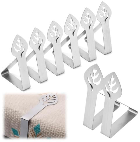 OUDQFCJ Set de 8 Pinzas para manteles de Mesa en Acero Inoxidable para mesas Gruesas terraza y Picnic Versátiles y Ajustables Pinzas manteles Exterior sujeta manteles de Mesa Exterior