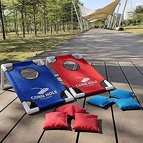 Faltbares Cornhole mit 8 Sitzsäcken & 2 Cornhole Boards, für Indoor Outdoor (Blau-Rot)