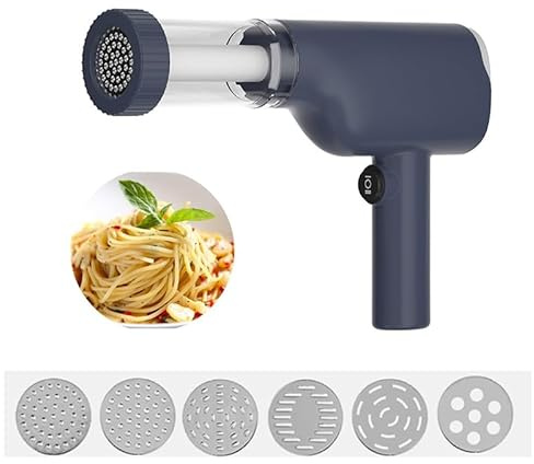 BMWIDEUN Electric Pasta Maker, 6-in-1 Automatic Noodle Machine Handheld Cordless Pasta Press for Spaghetti, and Homemade Noodles(Blue)