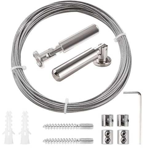 Lyeteung 5m Vorhang-Spanndraht Set, Gardine Stahlseil, für Foto-Draht, Wäscheleine, Fenster, Vorhang, Silber