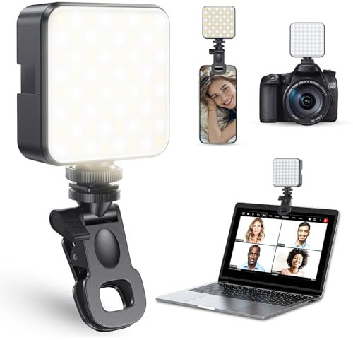 MAGIC JOHN Portable Selfie Light for Phone, 64 LEDs Phone Light Clip on Phones/Laptop/Camera Light, 3 Modes Dimmable 2500K-9000K & CRI 95+ for Wireless Camera/Laptop, Video Conference, TikTok