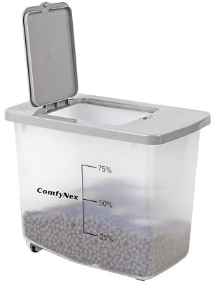 ComfyNex 30L/13KG Airtight Pet Food Storage Container – Transparent Plastic Bin with Flip Top & Wheels – Dry Food Dispenser for Dog, Cat, Bird, Animal Feed & Seed Storage (Grey, 30 Ltr)