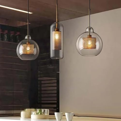 Lámparas colgantes de cristal de red de hierro nórdico for comedor, cocina, luces colgantes for la cabecera, luminaria de suspensión Industrial for restaurante y loft