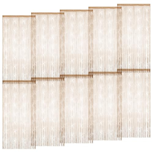 10 Pack 39 x 79 Inch String Curtains for Doorways, Hanging Fringe Hippie Room Divider Privacy Decor Glitter Beaded Curtains for Door Window Hallway Entrance Wall Closet Bedroom Party, Champagne